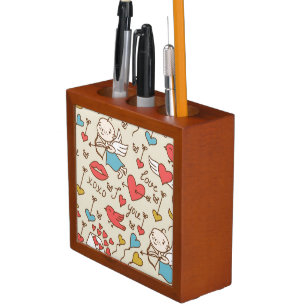 Valentine's Day Pattern with Cupid Pencil Holder