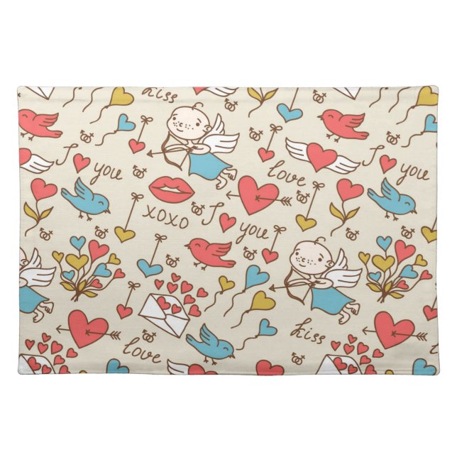 Valentine's Day Pattern with Cupid Placemat (Front)