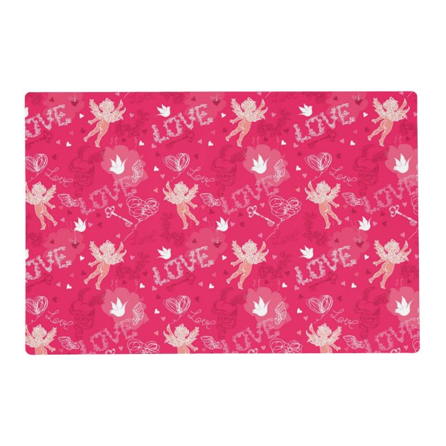 Valentine's Day  Pattern With Cupid Placemat (Front)