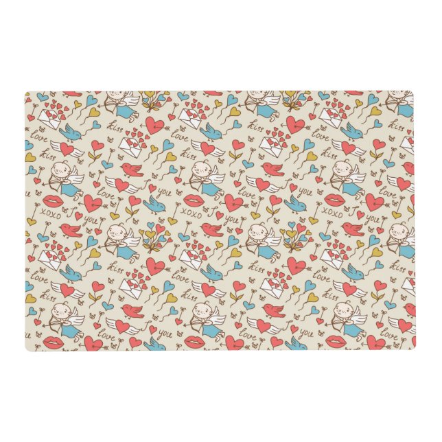 Valentine's Day Pattern with Cupid Placemat (Front)