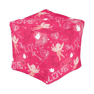 Valentine's Day  Pattern With Cupid Pouf