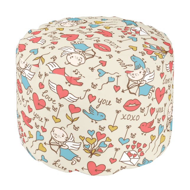 Valentine's Day Pattern with Cupid Pouf (Angled Front)
