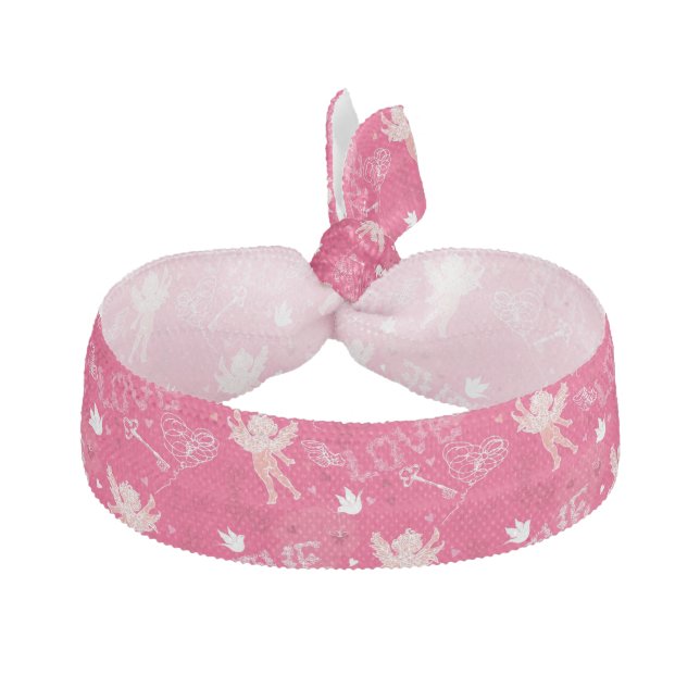 Valentine's Day  Pattern With Cupid Ribbon Hair Tie (Front)