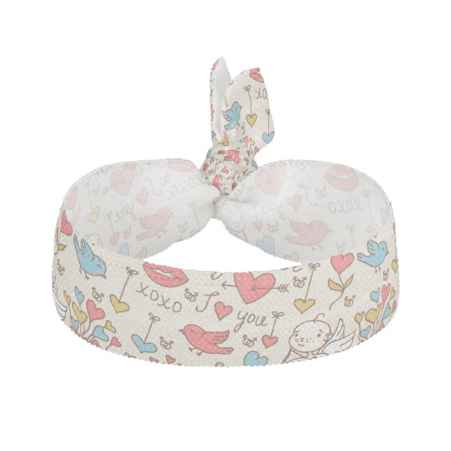 Valentine's Day Pattern with Cupid Ribbon Hair Tie (Front)