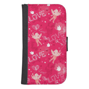 Valentine's Day  Pattern With Cupid Wallet Phone Case For Samsung Galaxy S4
