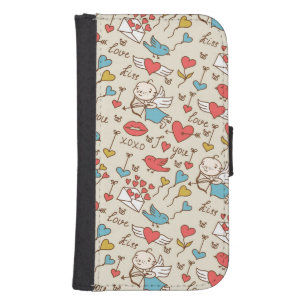 Valentine's Day Pattern with Cupid Galaxy S4 Wallet Case
