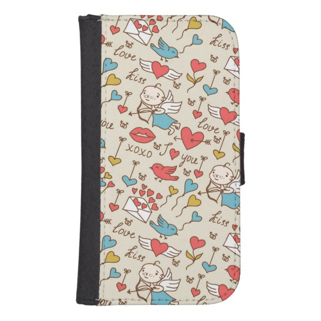 Valentine's Day Pattern with Cupid Samsung Galaxy Wallet Case (Front)