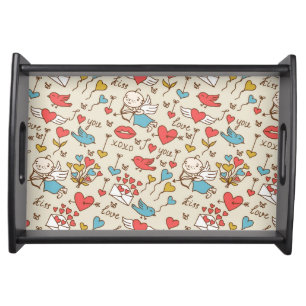 Valentine's Day Pattern with Cupid Serving Tray