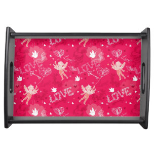 Valentine's Day Pattern With Cupid Serving Tray