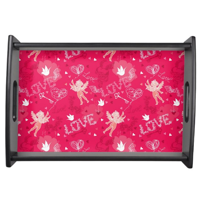 Valentine's Day  Pattern With Cupid Serving Tray (Front)