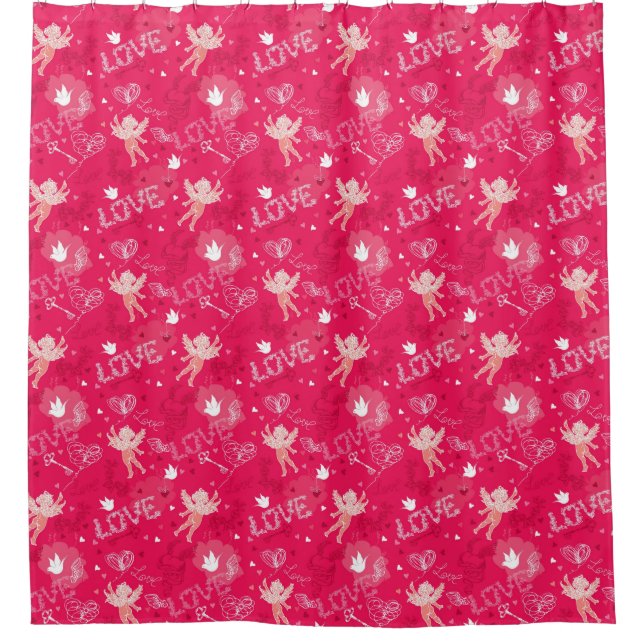 Valentine's Day  Pattern With Cupid Shower Curtain (Front)