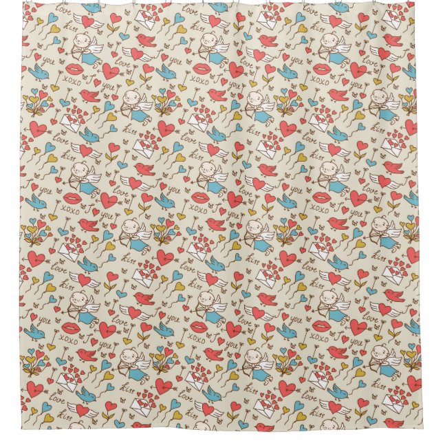Valentine's Day Pattern with Cupid Shower Curtain (Front)