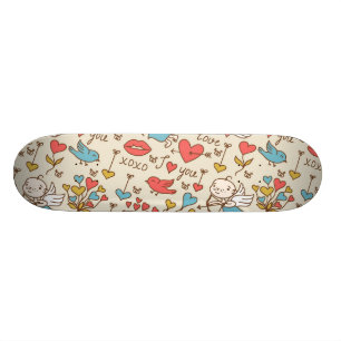 Valentine's Day Pattern with Cupid Skateboard Deck