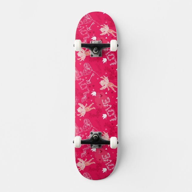 Valentine's Day  Pattern With Cupid Skateboard Deck (Front)