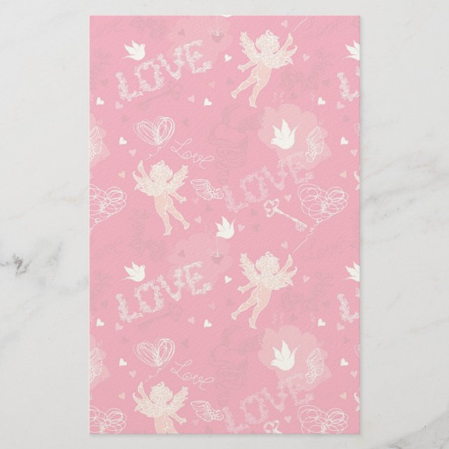 Valentine's Day Pattern With Cupid Stationery (Front)