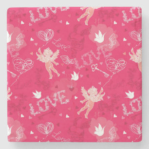 Valentine's Day Pattern With Cupid Stone Coaster