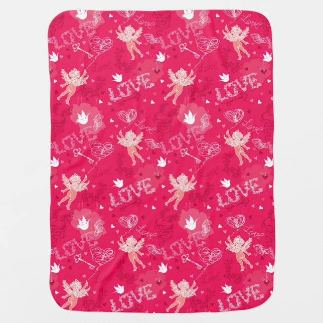 Valentine's Day  Pattern With Cupid Swaddle Blanket (Front)