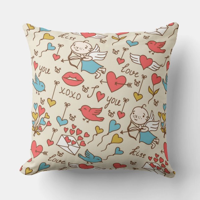 Valentine's Day Pattern with Cupid Throw Pillow (Front)