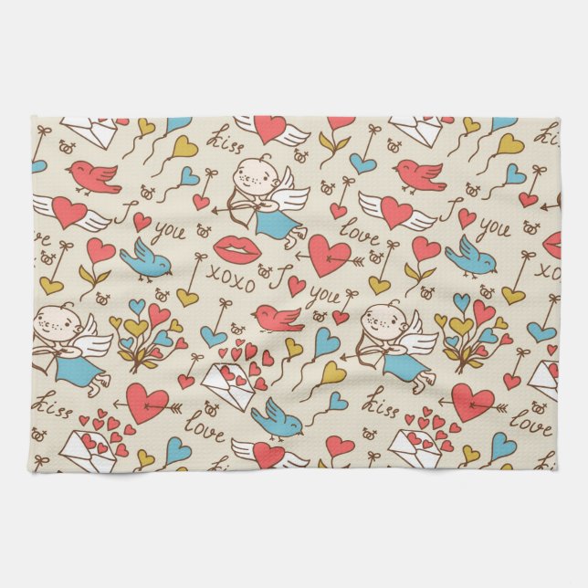 Valentine's Day Pattern with Cupid Towel (Horizontal)
