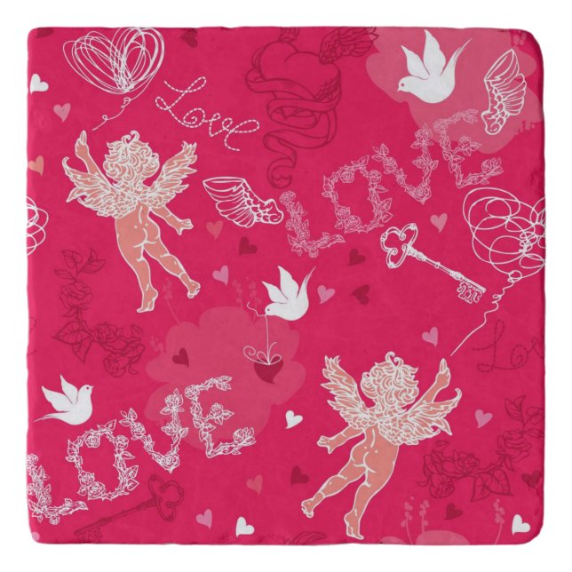 Valentine's Day  Pattern With Cupid Trivet (Front)