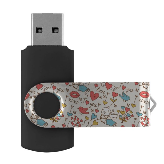 Valentine's Day Pattern with Cupid USB Flash Drive (Opened)