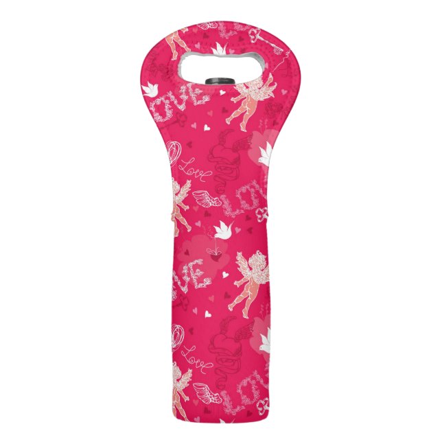 Valentine's Day  Pattern With Cupid Wine Bag (Front)