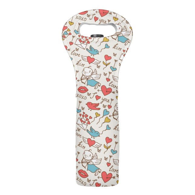 Valentine's Day Pattern with Cupid Wine Bag (Front)