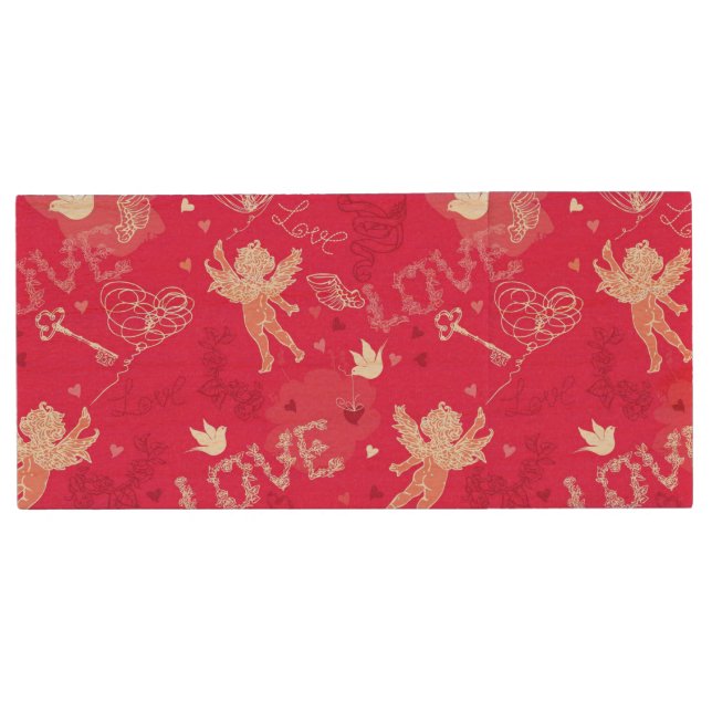 Valentine's Day  Pattern With Cupid Wood USB Flash Drive (Front)