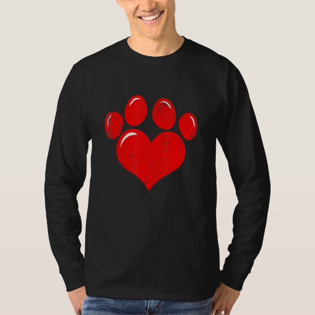 Valentine's Day Paw Print Heart Dog Cat Owner Cute T-Shirt (Front)