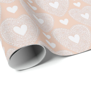 Valentine's Day Peach Lace Heart Pattern Wrapping Paper