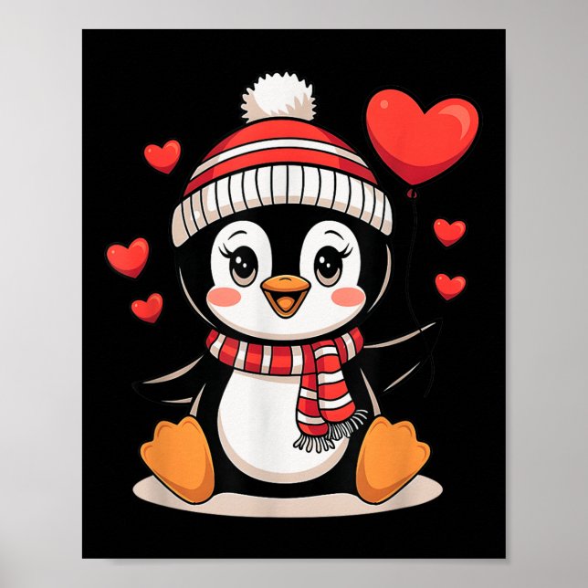 Valentines Day Penguin Heart Balloon Cute  Poster (Front)