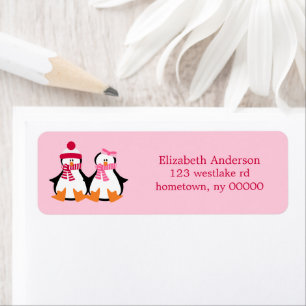 Valentines Day Penguins Label