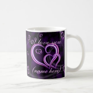 Valentine's Day Personalize Name Purple Hearts Coffee Mug
