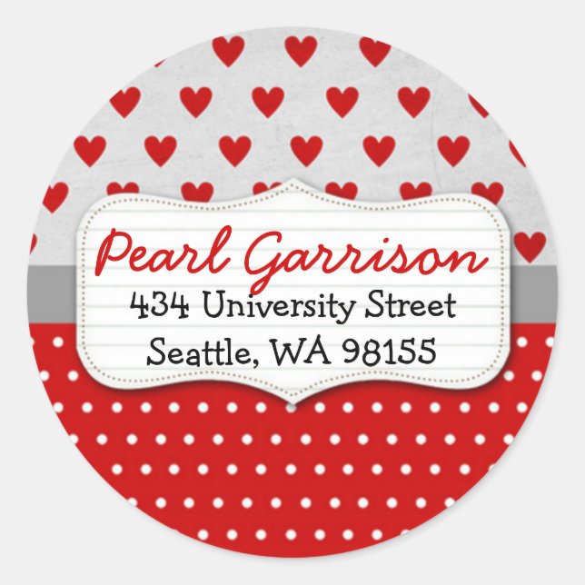 Valentine's Day Personalized Circle Return Address Classic Round Sticker (Front)