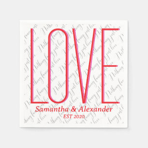 Valentine's Day Personalized Couple Modern Red Napkins