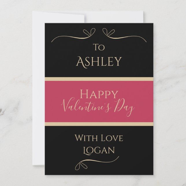 Valentines Day Personalized Elegant Black Gold Red Holiday Card (Front)