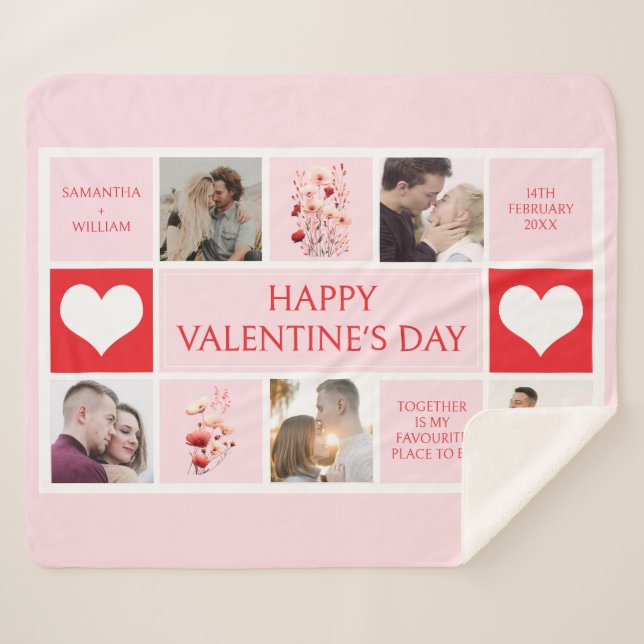 Valentines Day Personalized Photo Collage  Sherpa Blanket (Front (Horizontal))
