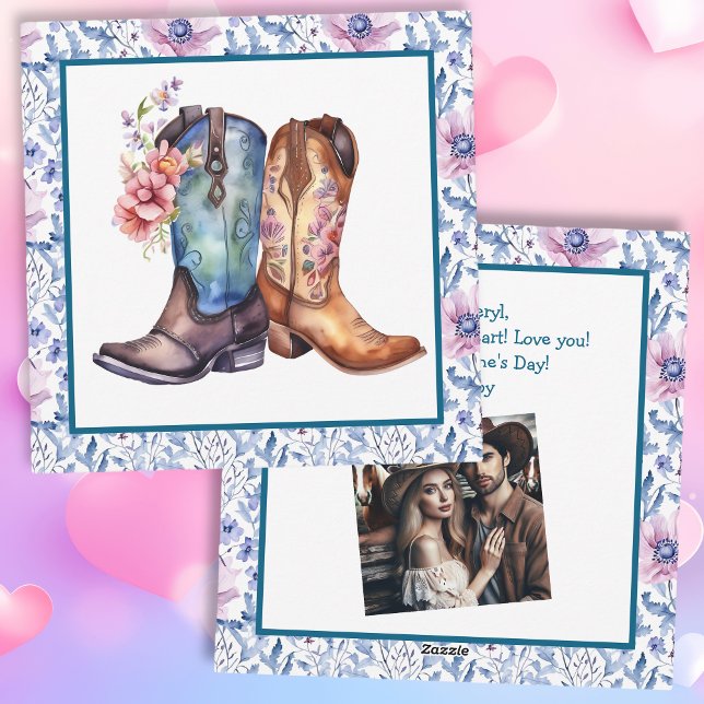 Valentine's Day Personalized Photo Cowboy Boots Holiday Card (Creator Uploaded)