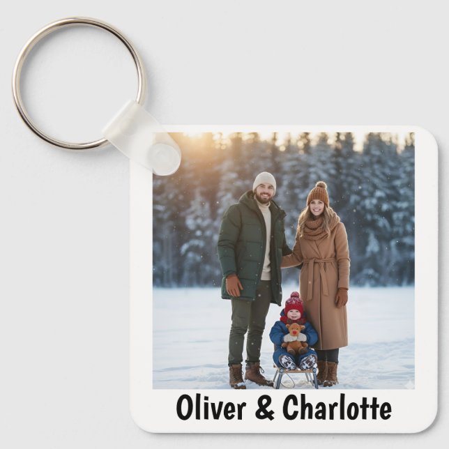 Valentine's Day Personalized Photo & Name Couple Keychain (Front)