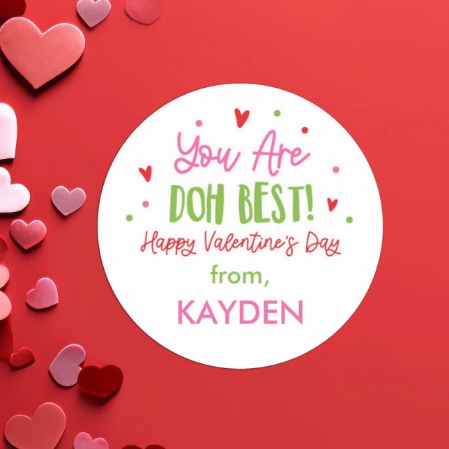 Valentine's Day Personalized Play Doh Treat   Classic Round Sticker (Creator Uploaded)