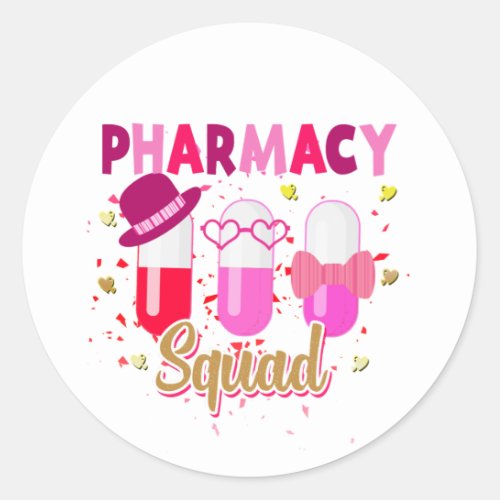 Valentines Day Pharmacy Squad Group Matching  Classic Round Sticker