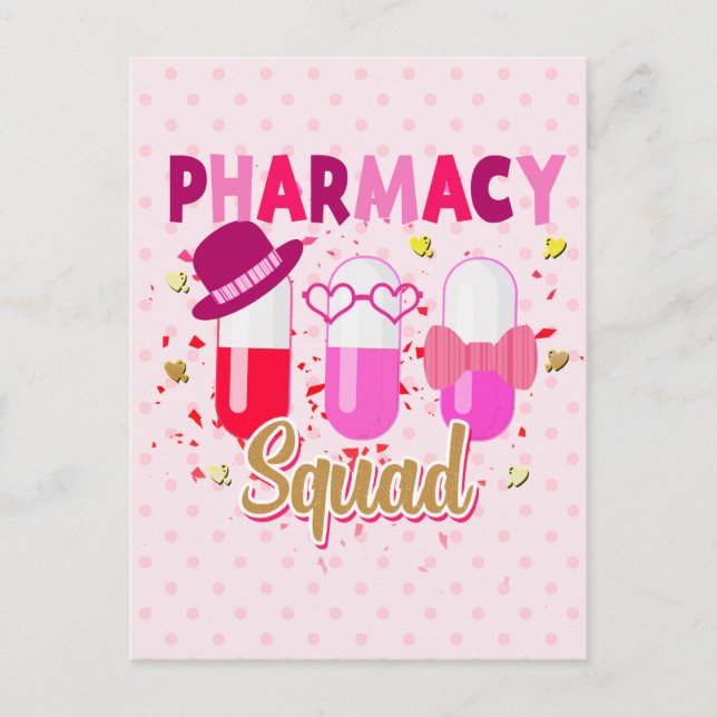 Valentines Day Pharmacy Squad Group Matching  Postcard (Front)