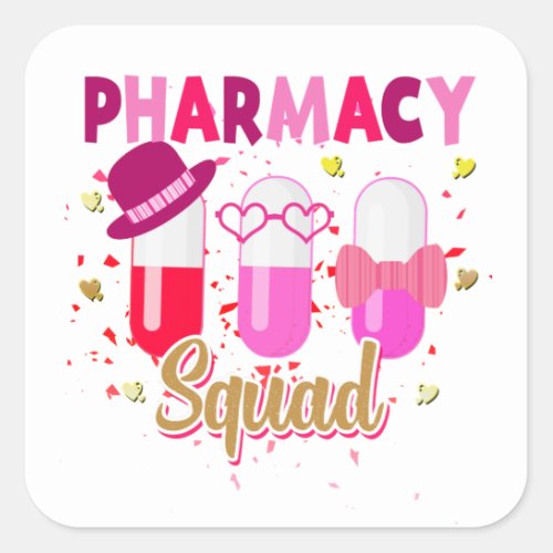 Valentines Day Pharmacy Squad Group Matching  Square Sticker