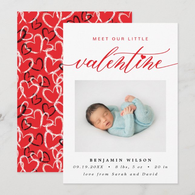 Valentine's Day Photo Birth Announcement (Front/Back)