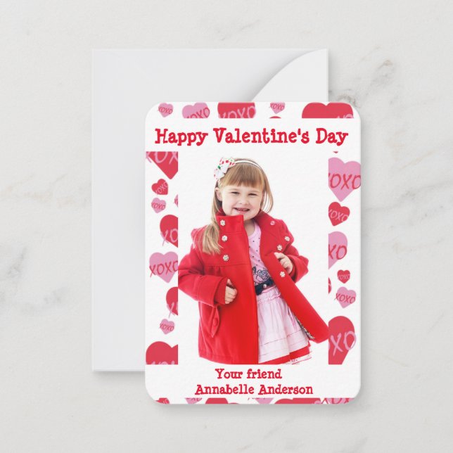 Valentines Day Photo Classroom XOXO Sweethearts Note Card (Front)