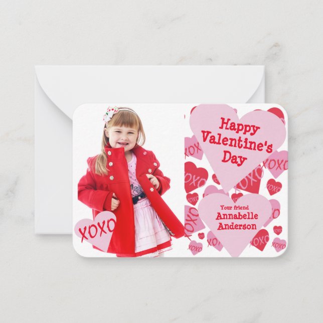 Valentines Day Photo Classroom XOXO Sweethearts Note Card (Front)