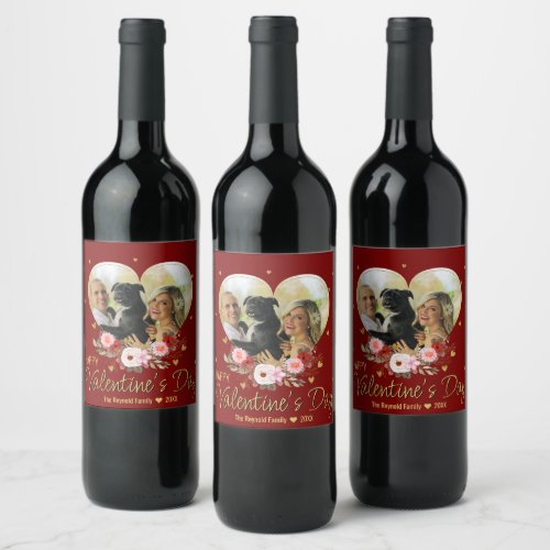 Valentines Day Photo Heart Gold Glitter Heart Red Wine Label