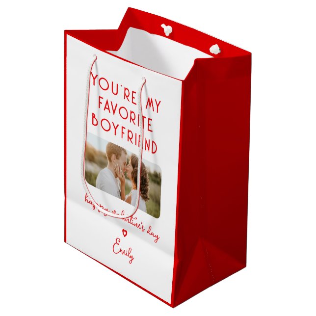 Valentine's Day Photo You're My Favorite Boyfriend Medium Gift Bag (Front Angled)