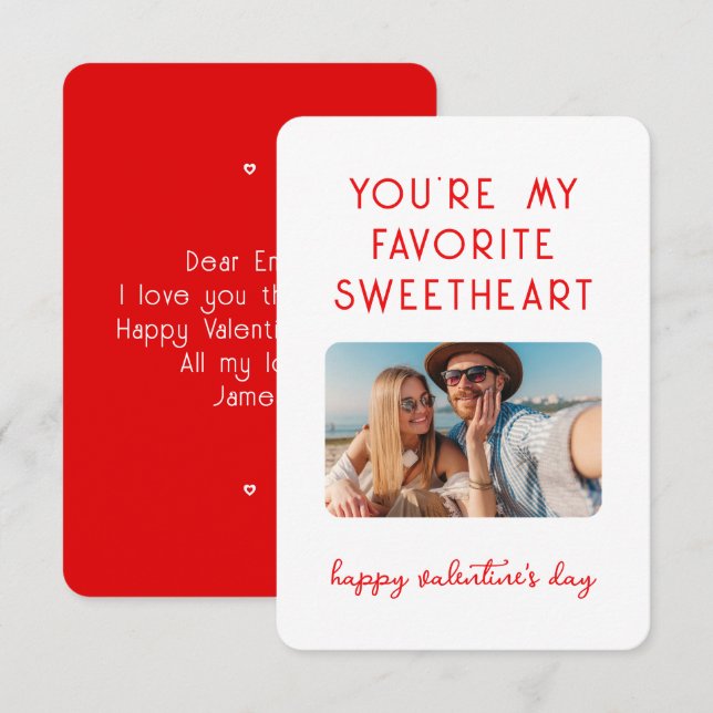 Valentines Day Photo You're My Favorite Sweetheart Note Card (Front/Back)