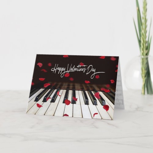 Valentines Day Piano and Rose Petals Holiday Card